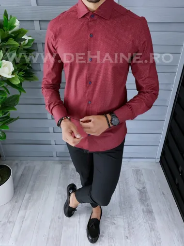 Camasa barbati grena cu imprimeu slim fit B1426 W14-2